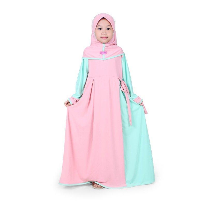 Baju Muslim Anak Perempuan Jersey Peach Mint