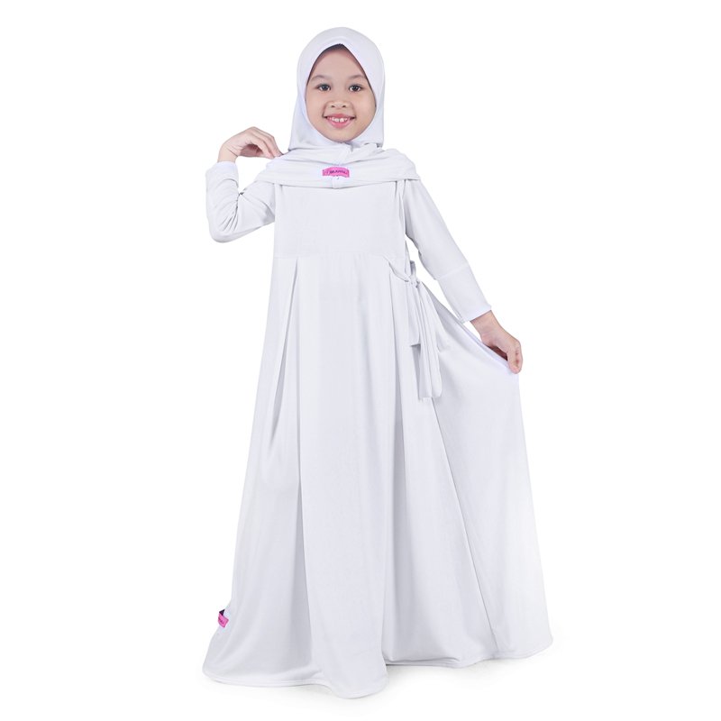 Baju Muslim Anak Perempuan Jersey Putih Putih